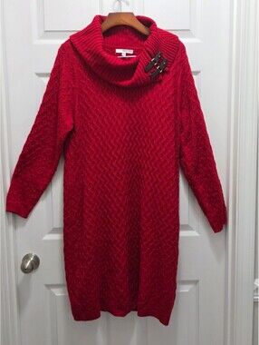 Studio One New York Red Cable Knit Sweater Dress Size 2X